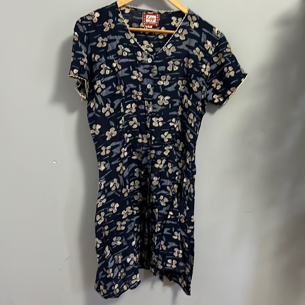 Vintage Mini Button Front Dress Blue Floral M